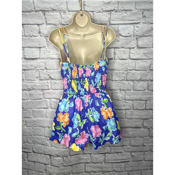 Vintage Gabar One Piece Swimsuit Blue Floral Shorts Size 10/Small Tropical 60s - Picture 5 of 9